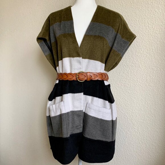 LUCKY BRAND Oversized Striped Wool Poncho One Size NWT - Picture 3 of 8